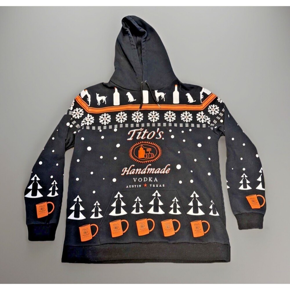 Titos Handmade Vodka Austin Texas Mens XL Ugly Christmas Sweater Hoodie